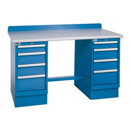 Lista International Technical Workbench w/4 Drawer Cabinets, Plastic Laminate Top - Blue XSTB61-60PT/BB
